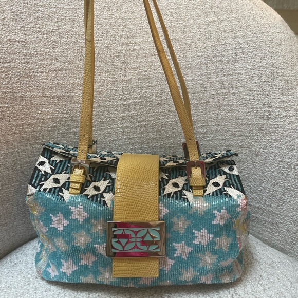 Fendi Handbags - Limited Edition Vintage 2000’s Fendi Beaded & Lizzard bag with enamel buckle